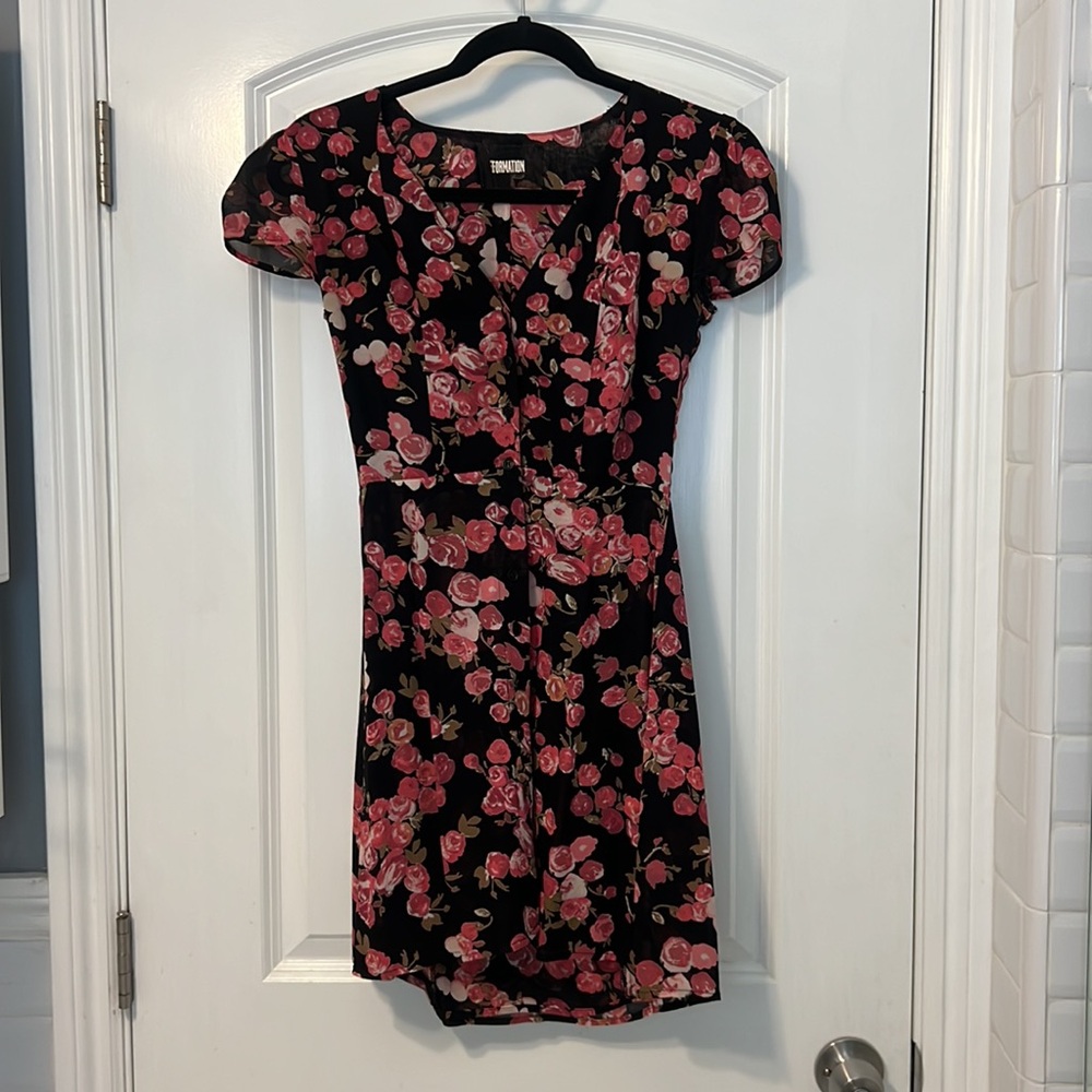 Reformation rose print button down mini dress cap sleeved size 2